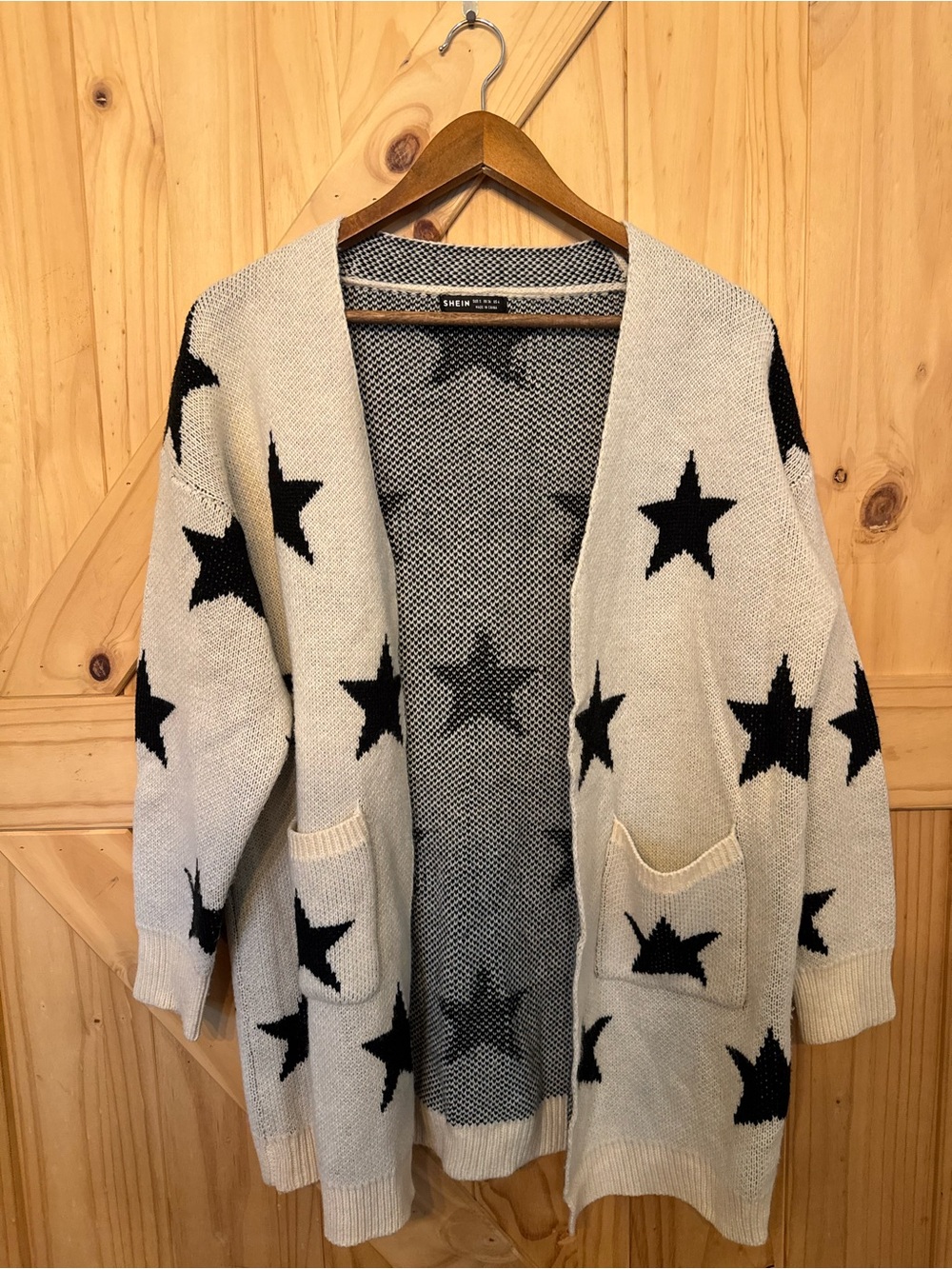 SHEIN Cream Cardigan with Black Star Pattern